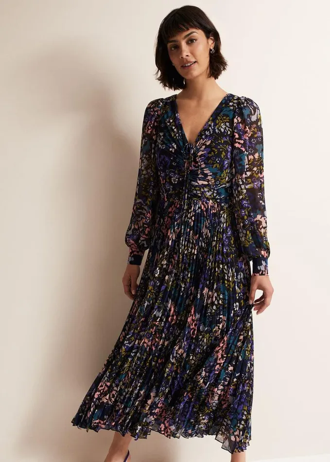 Phase Eight Kindra Floral Pleated Midi Dress Multicoloured Women Dresses