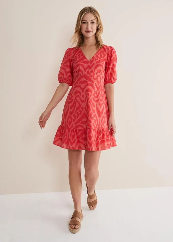 Phase Eight Krystal Cotton Abstract Mini Dress Pinkred Women Dresses