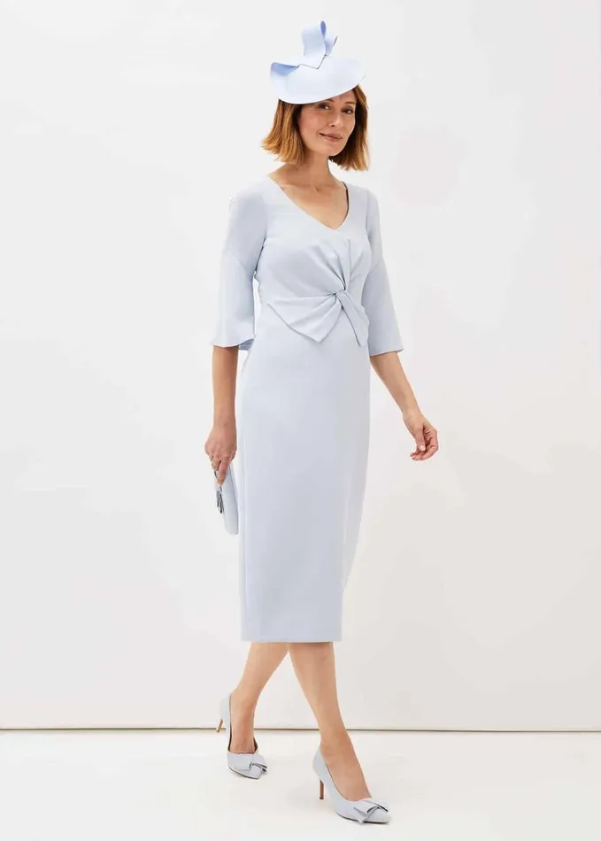 Phase Eight Layla Bow Detail Fitted Dress Sky Blue Women Dresses