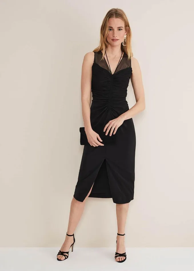 Phase Eight Leah Ruched Midi Dress Black Women Dresses