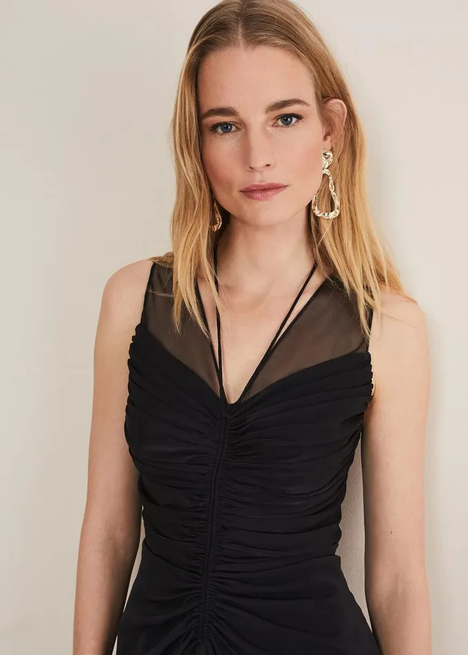 Phase Eight Leah Ruched Midi Dress Black Women Dresses