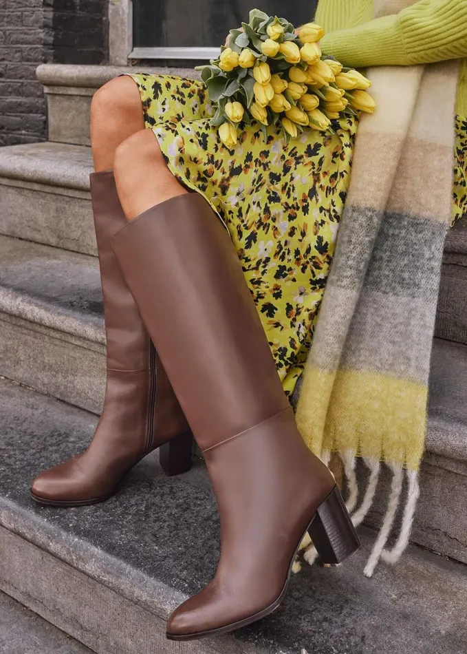 Phase Eight Leather Knee High Boots Chocolate Women Boots