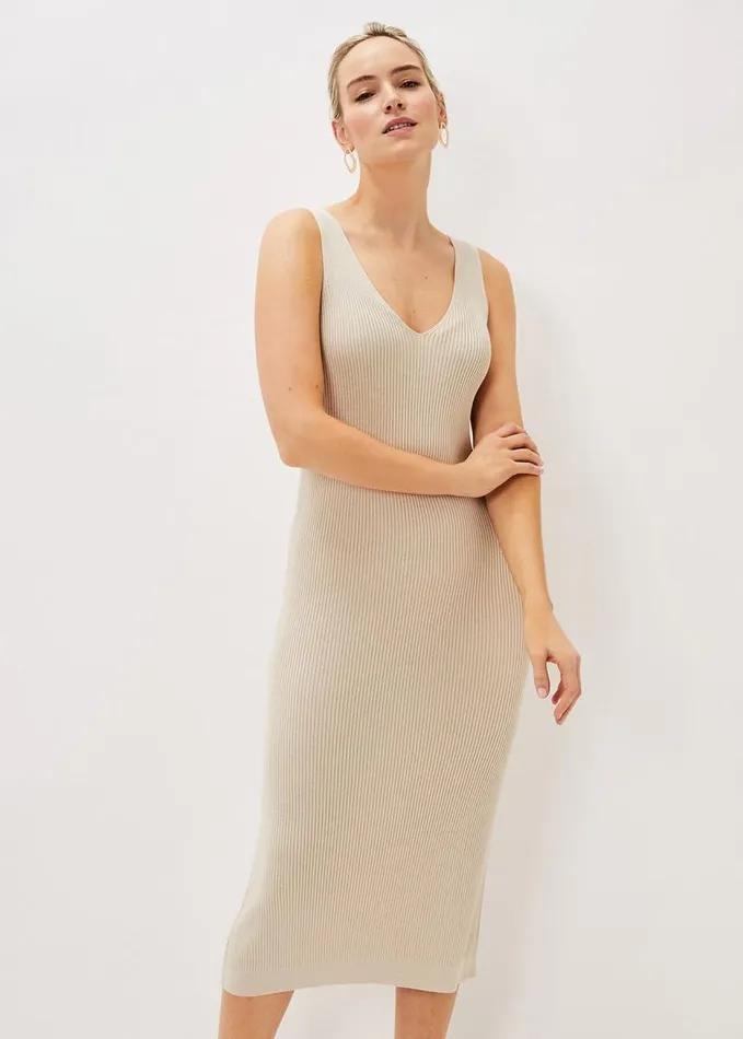 Phase Eight Lindan Ribbed Knit Midi Dress Stone Women Dresses