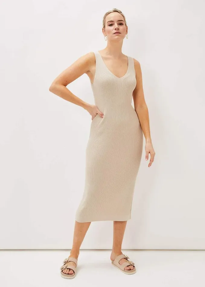 Phase Eight Lindan Ribbed Knit Midi Dress Stone Women Dresses