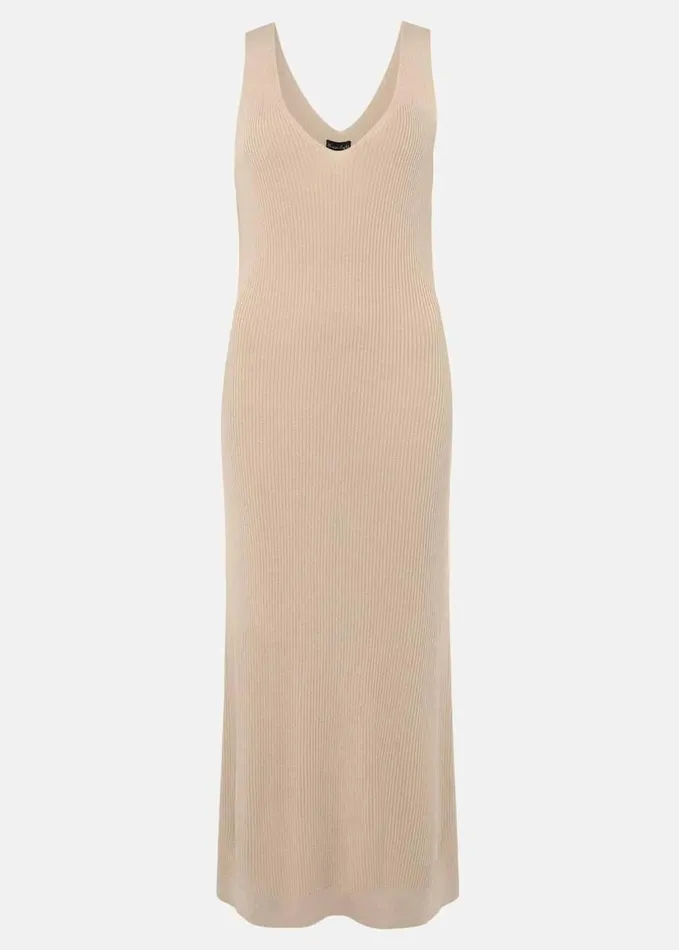 Phase Eight Lindan Ribbed Knit Midi Dress Stone Women Dresses