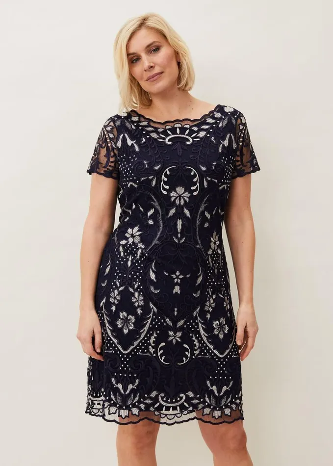 Phase Eight Lizzy Embroidered Dress Navyivory Women Dresses