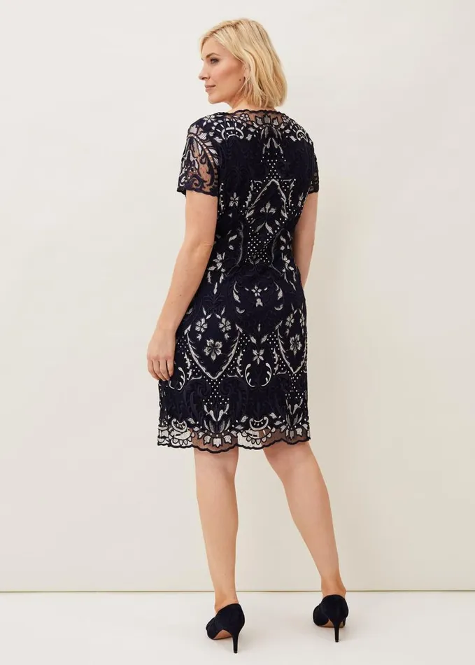 Phase Eight Lizzy Embroidered Dress Navyivory Women Dresses