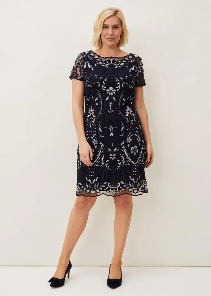 Phase Eight Lizzy Embroidered Dress Navyivory Women Dresses