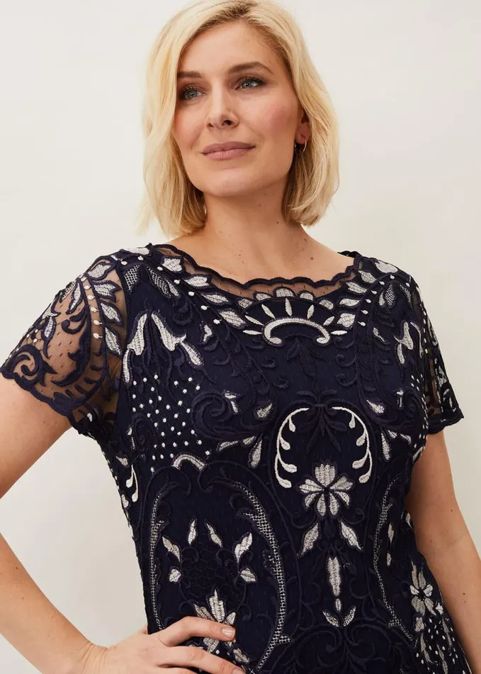 Phase Eight Lizzy Embroidered Dress Navyivory Women Dresses
