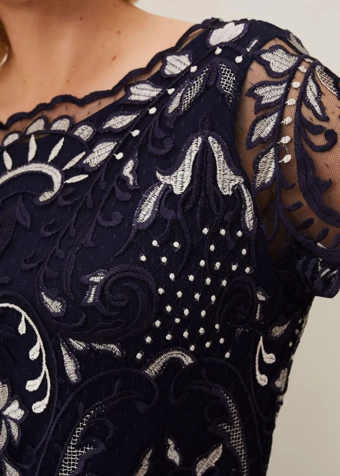 Phase Eight Lizzy Embroidered Dress Navyivory Women Dresses