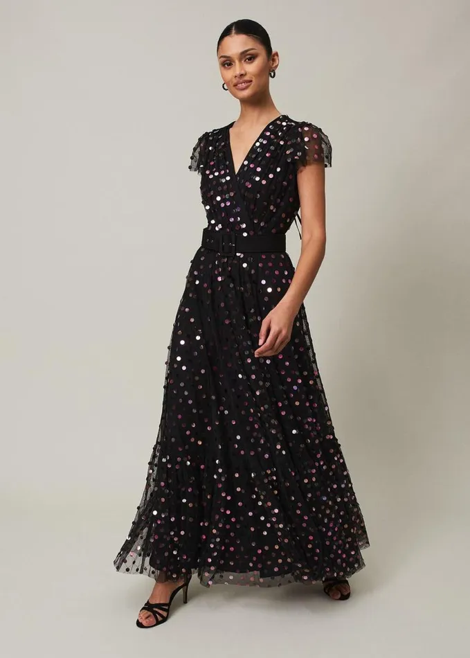 Phase Eight Loren Sequin Spot Tulle Maxi Dress Blackmulti Women Dresses