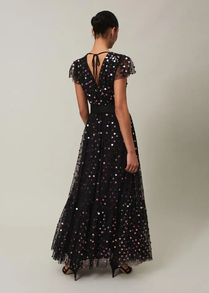 Phase Eight Loren Sequin Spot Tulle Maxi Dress Blackmulti Women Dresses