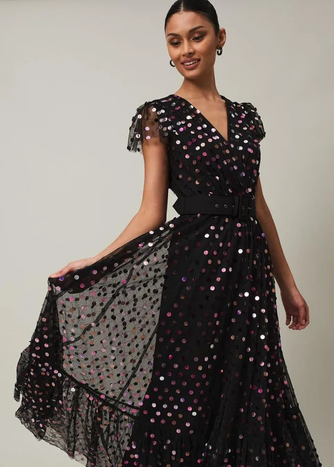 Phase Eight Loren Sequin Spot Tulle Maxi Dress Blackmulti Women Dresses