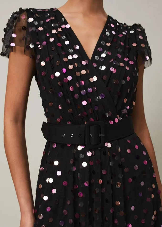 Phase Eight Loren Sequin Spot Tulle Maxi Dress Blackmulti Women Dresses