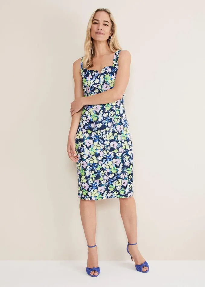 Phase Eight Loretta Printed Scuba Dress French Navy Multi Women Dresses