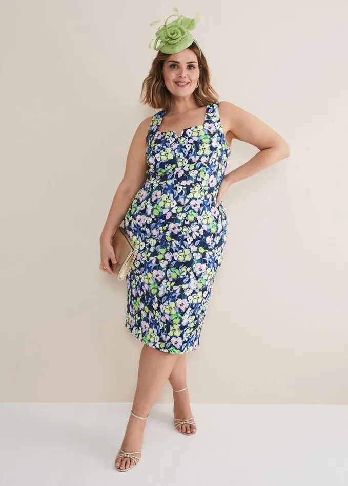 Phase Eight Loretta Printed Scuba Dress French Navy Multi Women Dresses