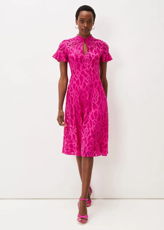 Phase Eight Lulu Lace Midi Dress Magenta Pink Women Dresses