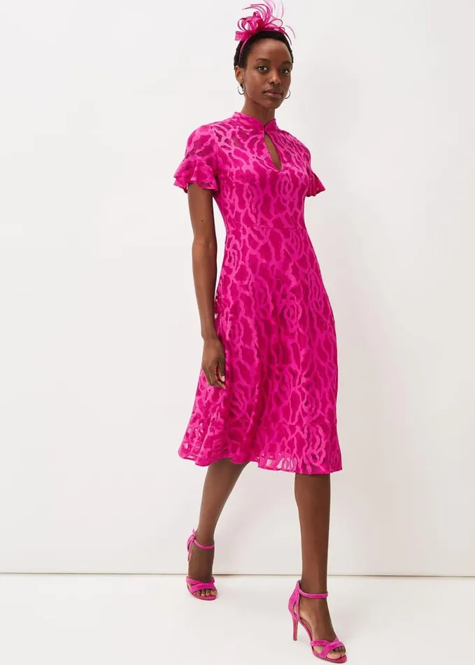 Phase Eight Lulu Lace Midi Dress Magenta Pink Women Dresses