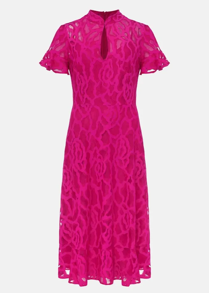 Phase Eight Lulu Lace Midi Dress Magenta Pink Women Dresses