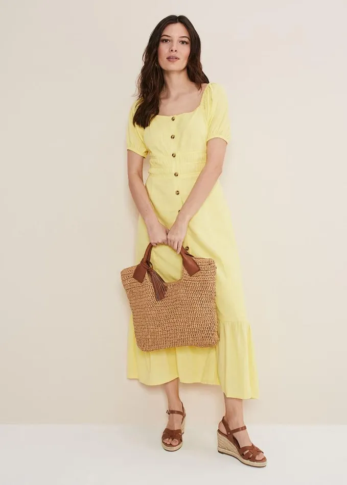 Phase Eight Maribella Linen Midi Dress Lemon Women Dresses