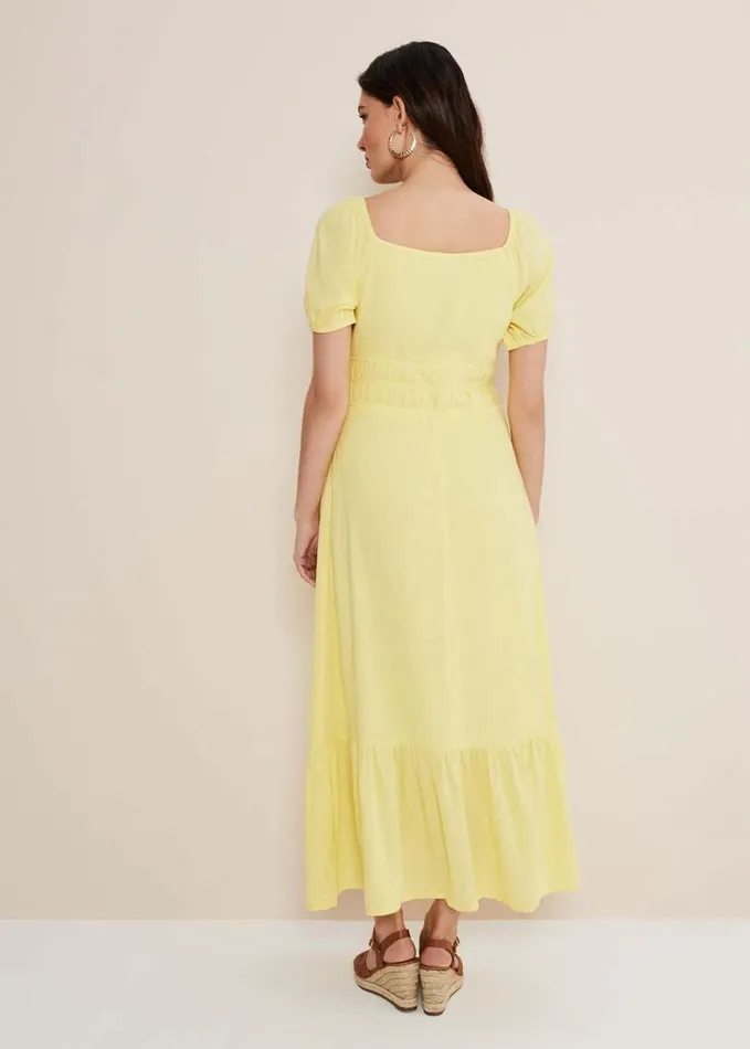 Phase Eight Maribella Linen Midi Dress Lemon Women Dresses
