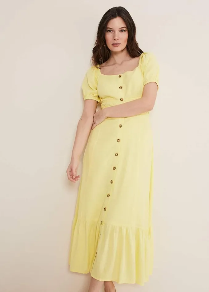 Phase Eight Maribella Linen Midi Dress Lemon Women Dresses