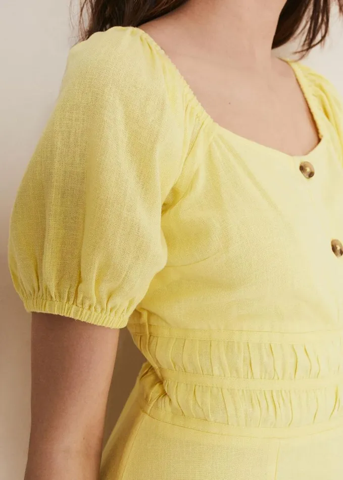 Phase Eight Maribella Linen Midi Dress Lemon Women Dresses