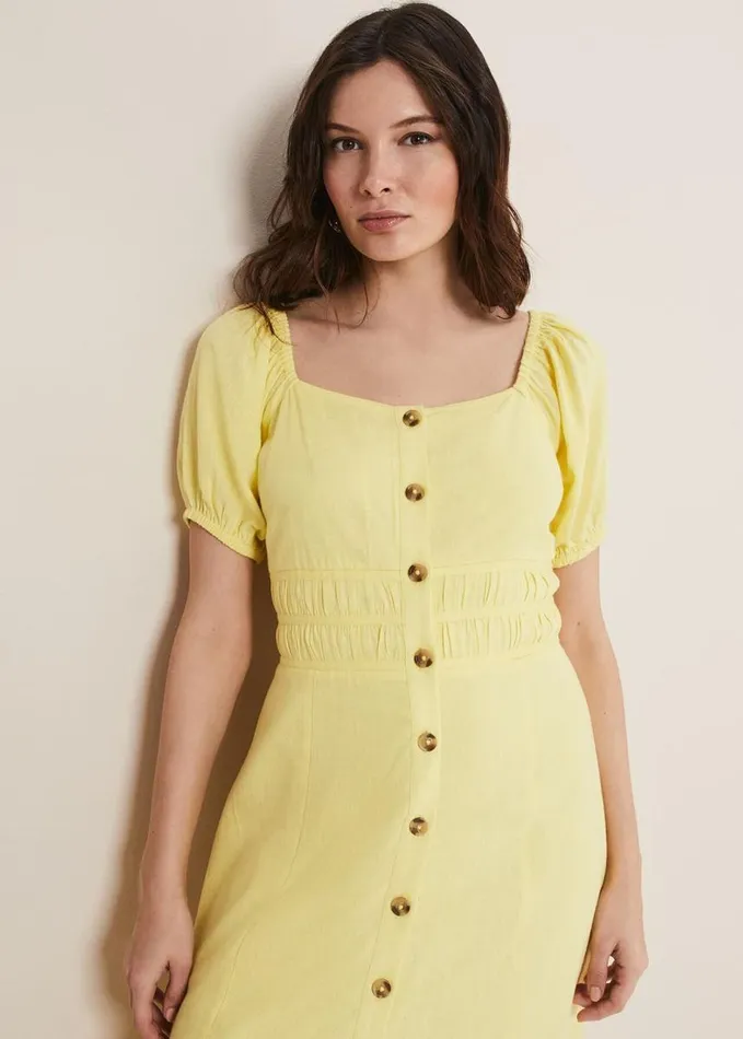 Phase Eight Maribella Linen Midi Dress Lemon Women Dresses
