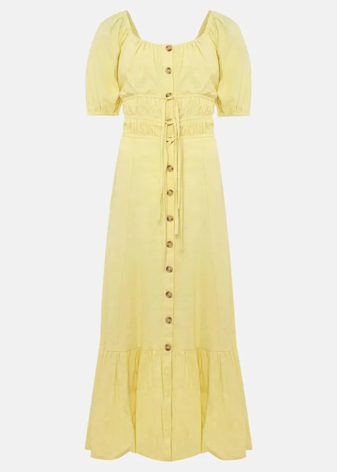 Phase Eight Maribella Linen Midi Dress Lemon Women Dresses