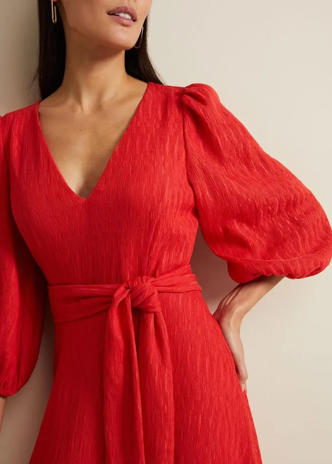 Phase Eight Marilyn Puff Sleeve Midi Dress Orange Women Dresses