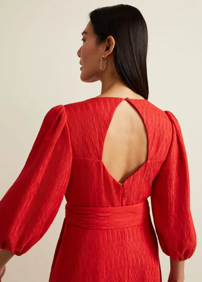 Phase Eight Marilyn Puff Sleeve Midi Dress Orange Women Dresses