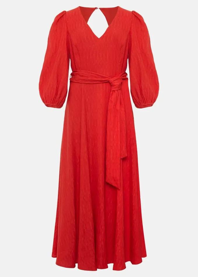 Phase Eight Marilyn Puff Sleeve Midi Dress Orange Women Dresses