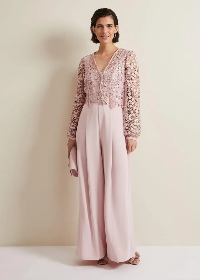 Phase Eight Mariposa Pale Pink Lace Jumpsuit Pale Pink Women Dresses