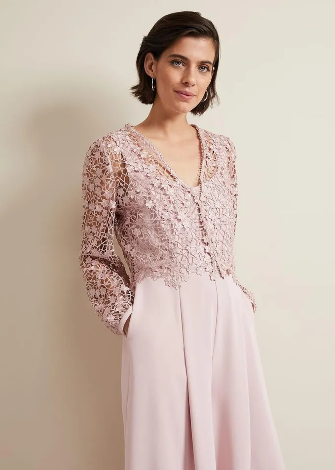 Phase Eight Mariposa Pale Pink Lace Jumpsuit Pale Pink Women Dresses