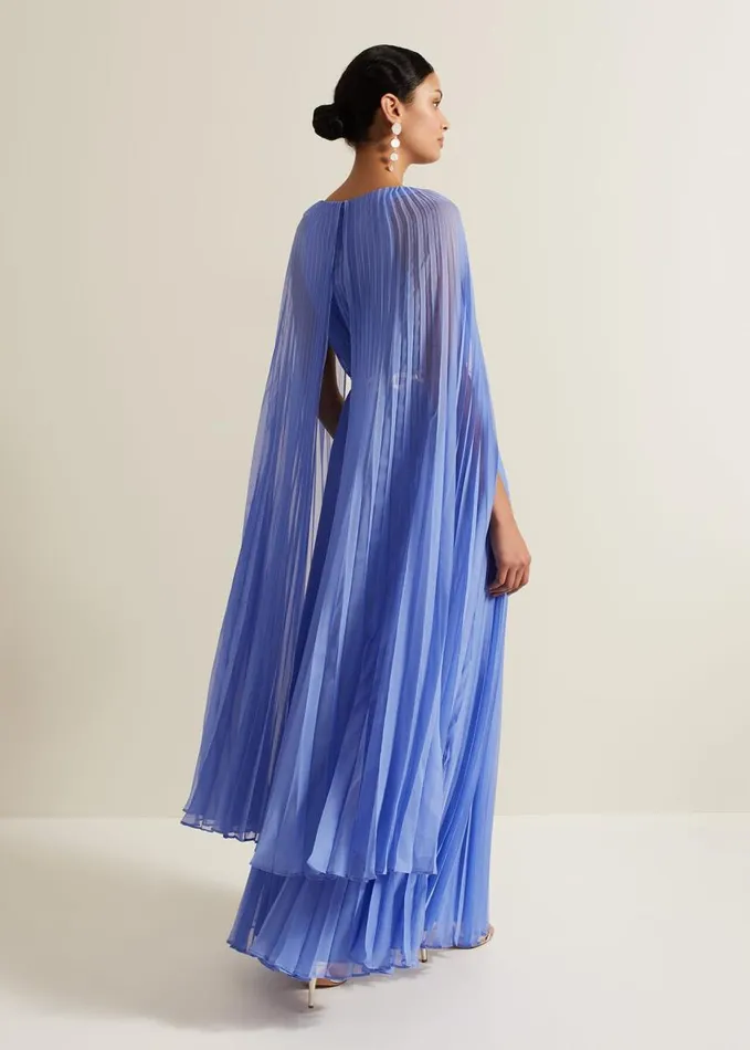 Phase Eight Marren Blue Chiffon Pleated Maxi Dress Blue Women Dresses
