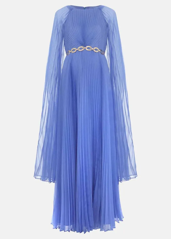 Phase Eight Marren Blue Chiffon Pleated Maxi Dress Blue Women Dresses