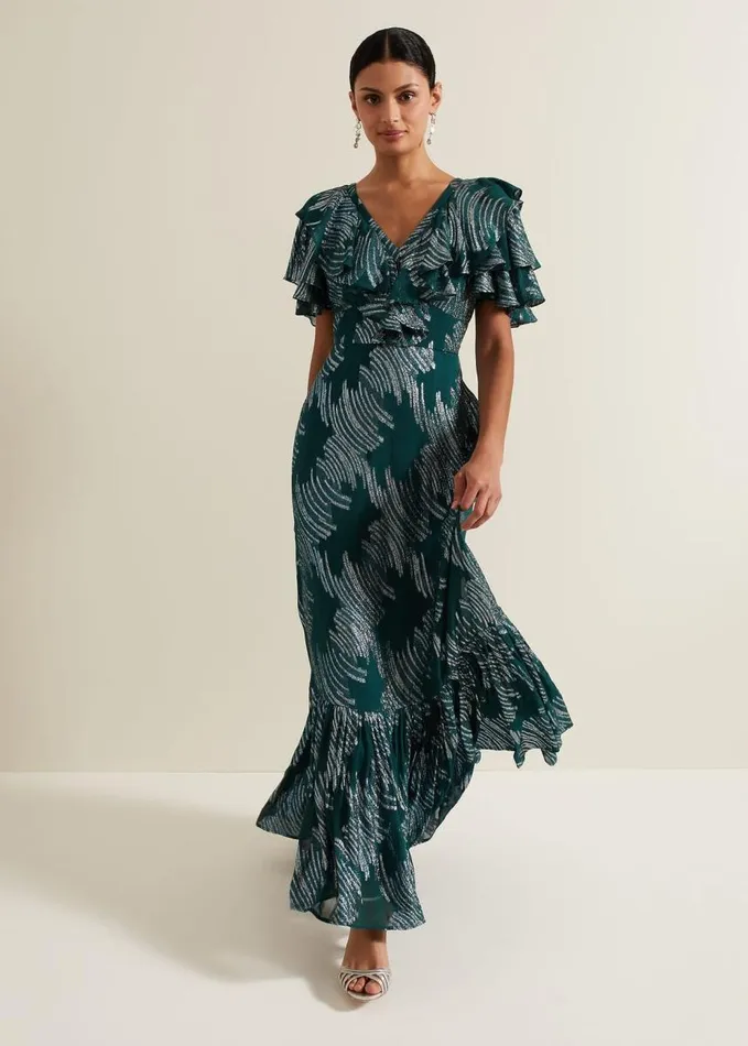 Phase Eight Marzia Teal Fil Coupe Maxi Dress Teal Women Dresses