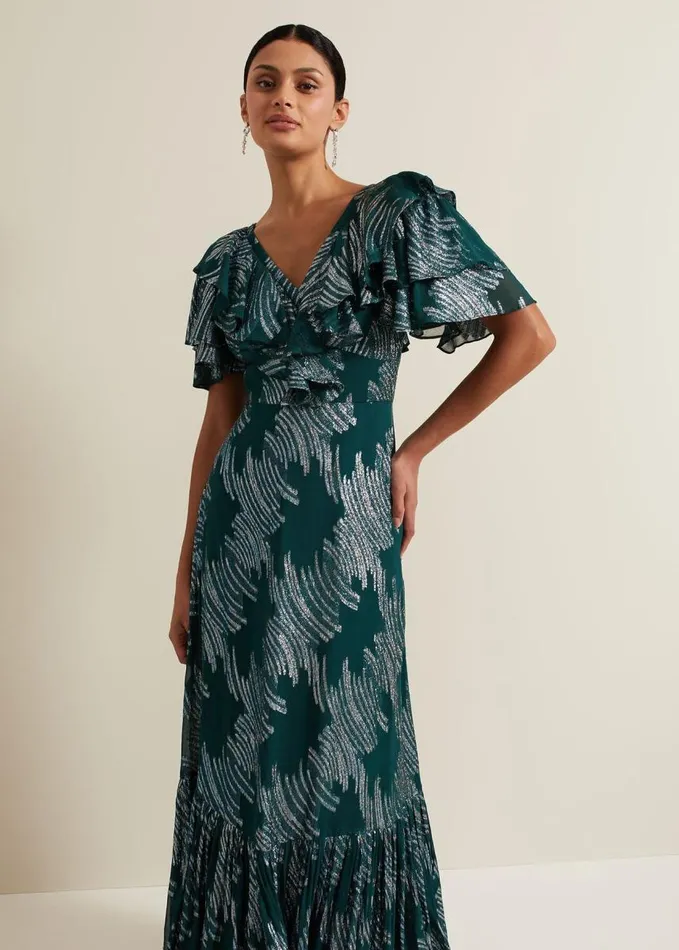 Phase Eight Marzia Teal Fil Coupe Maxi Dress Teal Women Dresses