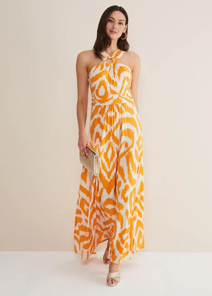 Phase Eight Maude Printed Jersey Maxi Dress Orangecream Women Dresses
