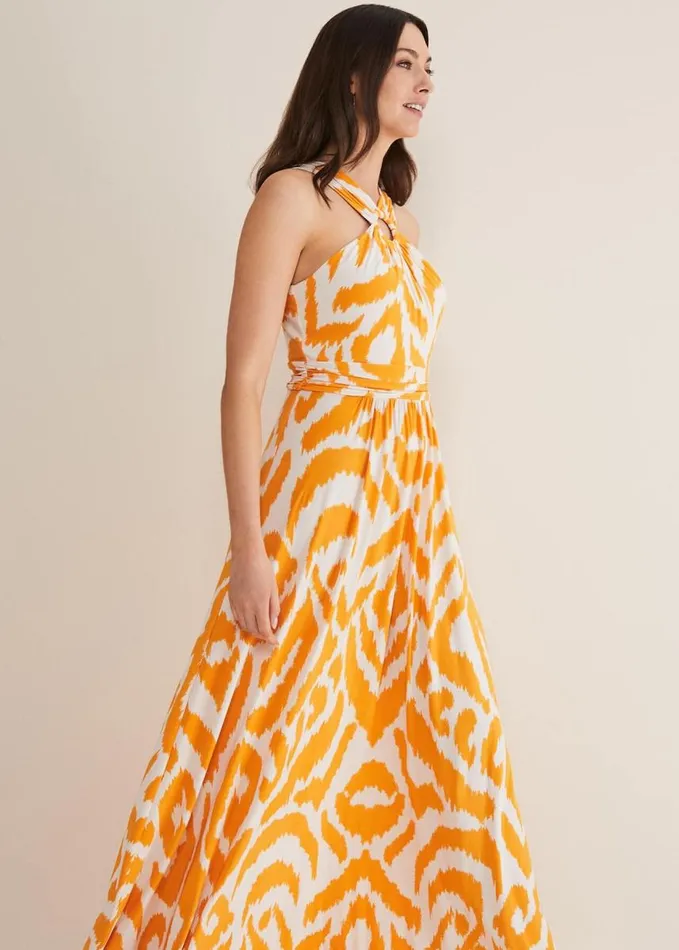 Phase Eight Maude Printed Jersey Maxi Dress Orangecream Women Dresses