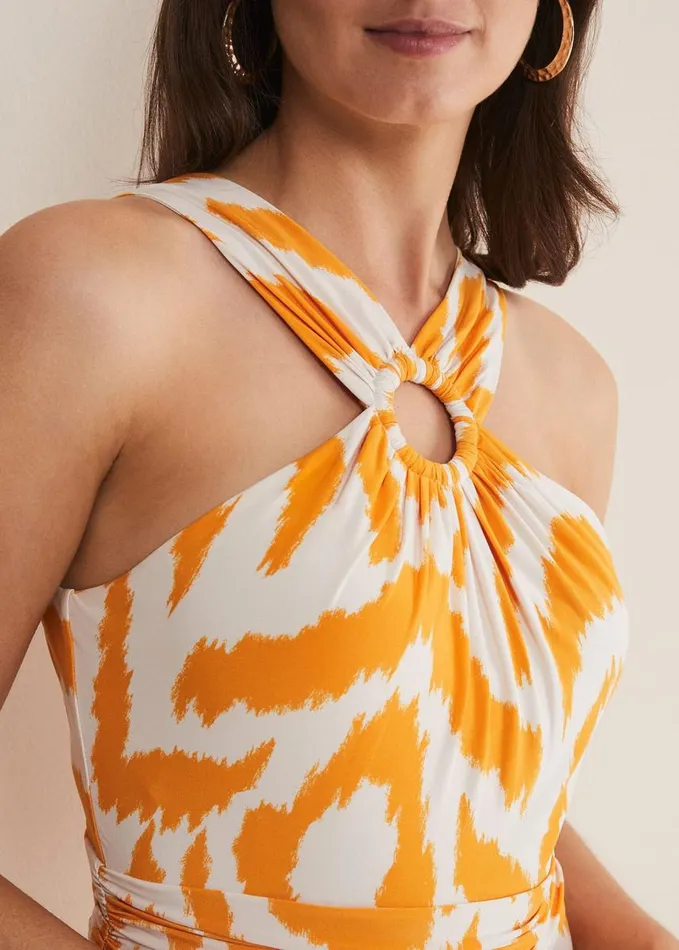 Phase Eight Maude Printed Jersey Maxi Dress Orangecream Women Dresses