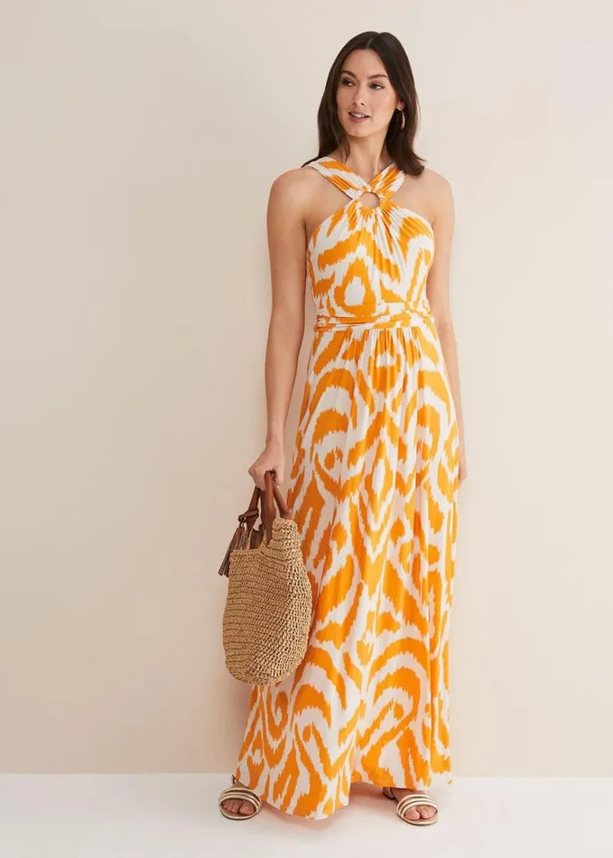 Phase Eight Maude Printed Jersey Maxi Dress Orangecream Women Dresses