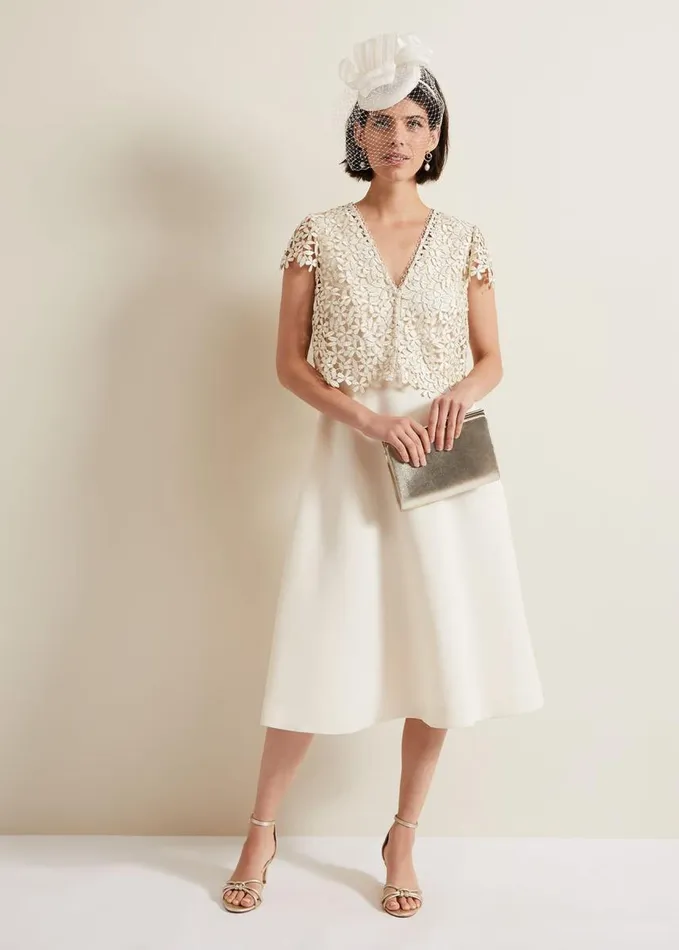 Phase Eight Maxine Lace Fit And Flare Dress Cream Women Dresses