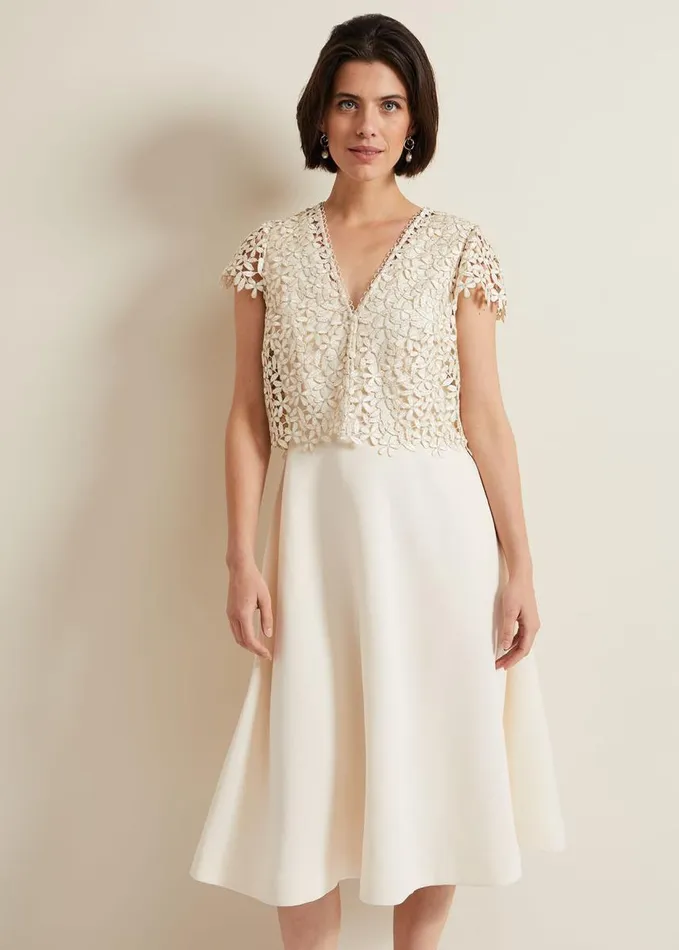 Phase Eight Maxine Lace Fit And Flare Dress Cream Women Dresses