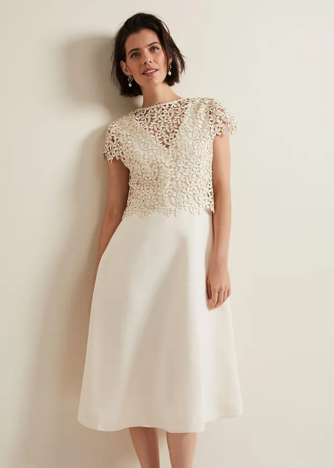 Phase Eight Maxine Lace Fit And Flare Dress Cream Women Dresses