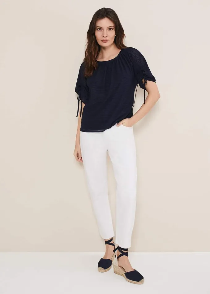 Phase Eight Meda Textured Jersey Top Navy Women Tops and TShirts