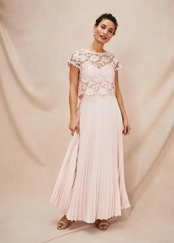 Phase Eight Michelle Lace Pleated Maxi Dress Antique Rose Women Dresses