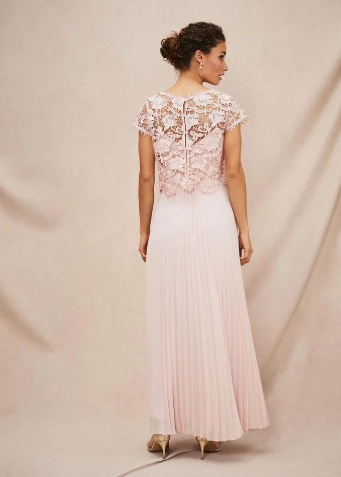 Phase Eight Michelle Lace Pleated Maxi Dress Antique Rose Women Dresses