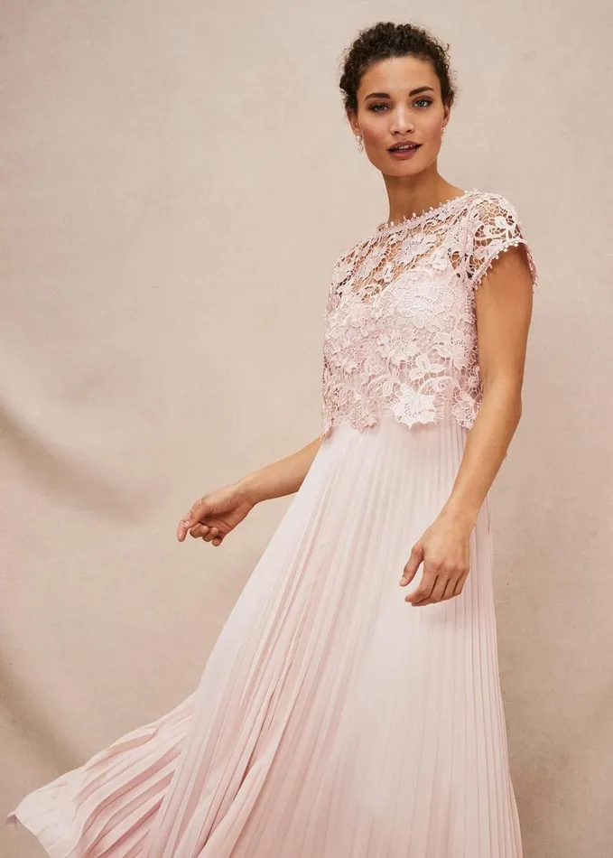 Phase Eight Michelle Lace Pleated Maxi Dress Antique Rose Women Dresses