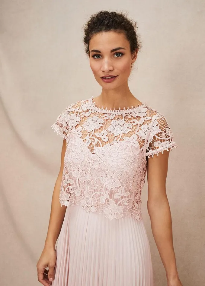 Phase Eight Michelle Lace Pleated Maxi Dress Antique Rose Women Dresses